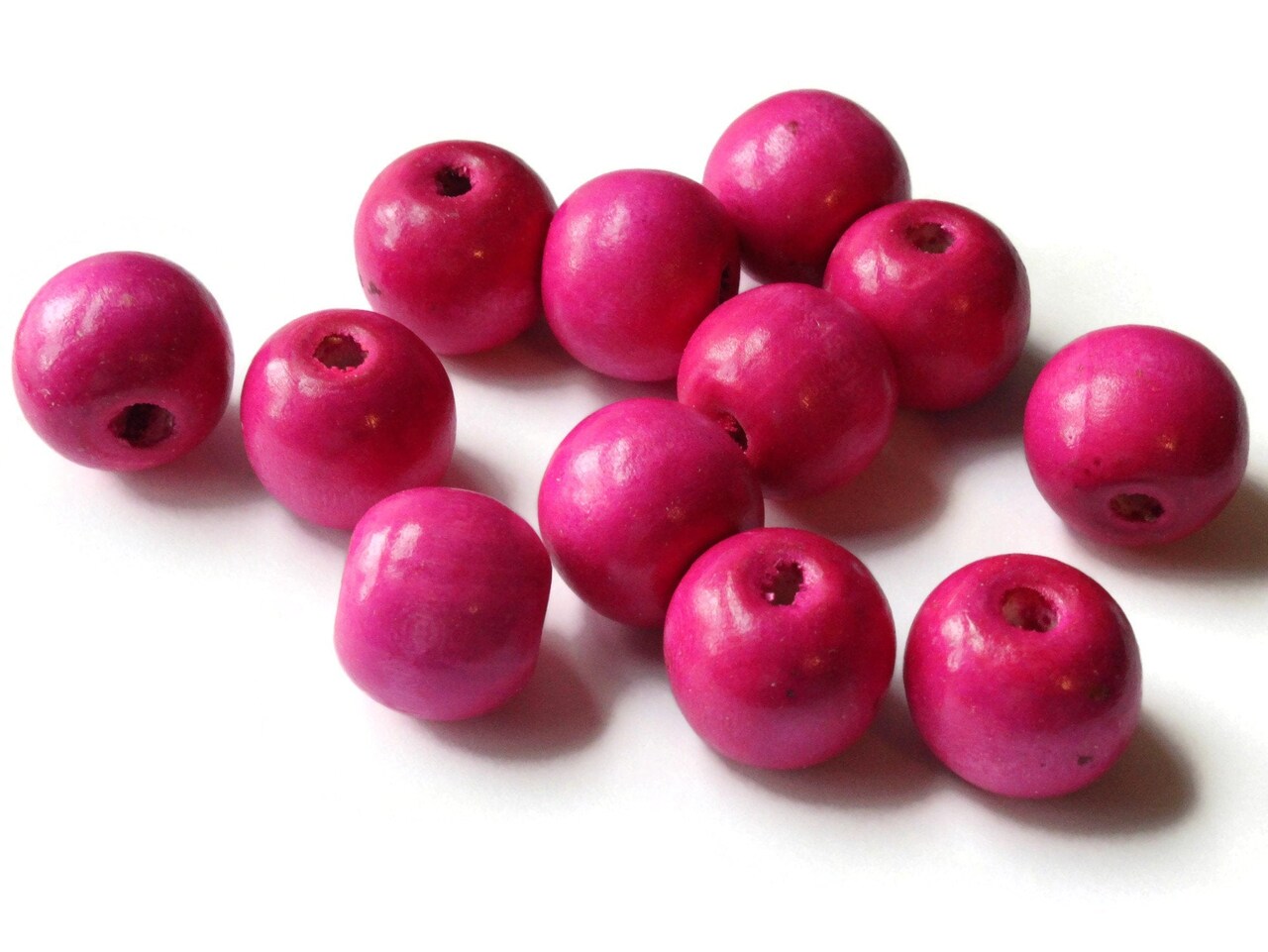 12 19mm x 17mm Round Pink Wood Beads Large Hole Wooden Ball Macrame Beads